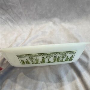 Glassbake Grecian Vintage Green Patterned Serving Dish